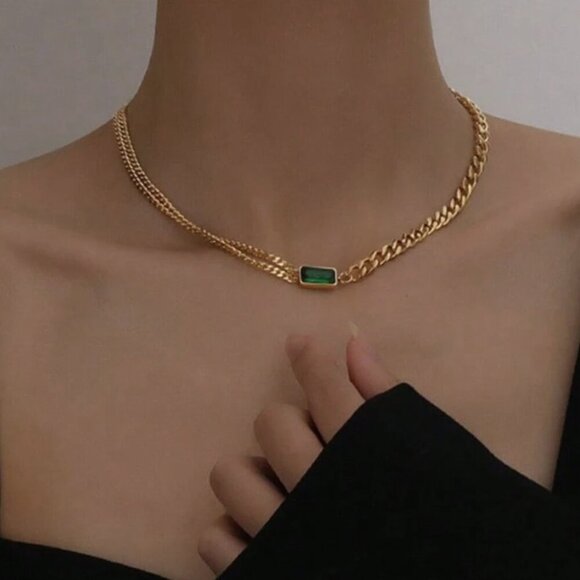 18K Gold Filled Emerald Green Necklace, Bracelet & Earring Set - Picture 1 of 3